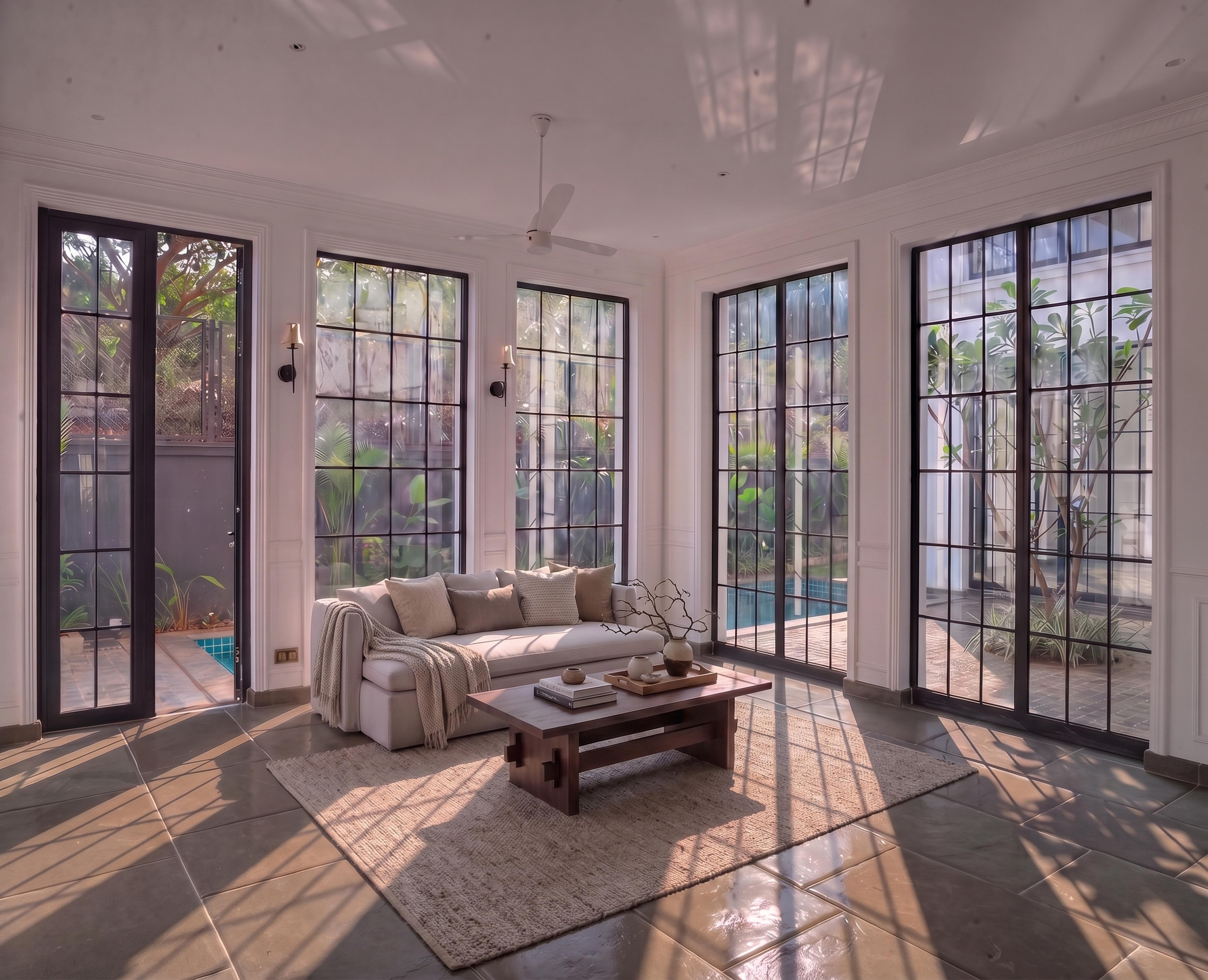 Garden room in full sun.
